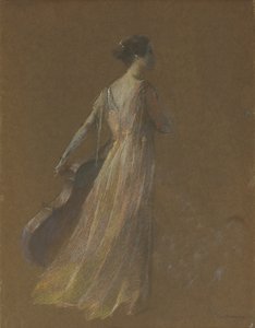 Ayakta duran bir çello tutan kadın (kağıt üzerinde pastel) by Thomas Wilmer Dewing