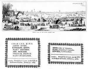 Thames Nehri üzerindeki buz panayırı ve baskı örnekleri, Şubat 1684, 1840