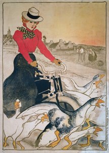 Kadın motorlu velocipede ve kaz grubu by Théophile Alexandre Steinlen