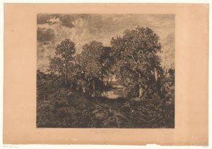 Havuz başında bir figürle Fontainebleau ormanının görünümü Une Mare - Forêt de Fontainebleau. (nesne üzerindeki başlık) by Théophile Chauvel