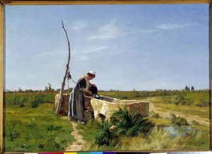 Theophile Maya'nın Köylü ve Kuyu Tablosu (1860-1937) Dim. 46x56 cm. Zorunlu söz: Provence Marseille DR ile ilgili koleksiyon temeli by Théophile Henri Mayan