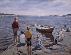 İskeledeki çocuklar (tuval üzerine yağlı boya) by Thorvald Torgersen