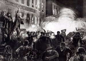 Chicago'daki Anarşist İsyan: 'Harper's Weekly'den Polisin Arasında Patlayan Bir Dinamit Bombası by Thure de Thulstrup