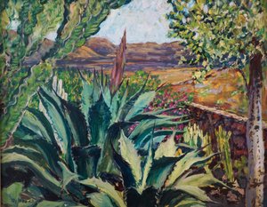 Lanzarote Manzarası, 2023 (tahta üzerine yağlıboya) by Tilly Willis