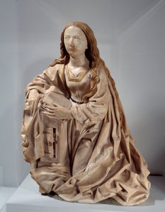 Duyuru bakire. 15. yüzyılın sonlarında Tilman Riemenschneider (1460-1531) tarafından çok renkli tepelere sahip mermer heykel. Paris, Louvre Müzesi