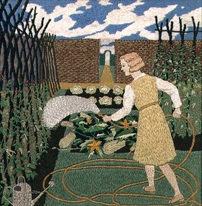 Bahçeyi sulayan kadın (iğne işi) by Tirzah Ravilious