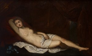 Uyuyan Venüs, c.1510-76 (tuval üzerine yağlı boya) by Titian (c.1488 1576) (after)