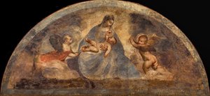 İki melekli Madonna ve Çocuk, c. 1519. by Titian