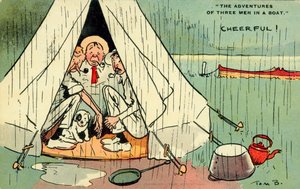 Teknede Üç Adam (renkli taş baskı) by Tom Browne