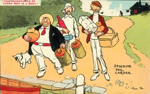 Teknede Üç Adam (renkli taş baskı) by Tom Browne