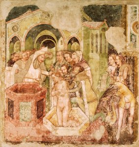 Aziz Ursula Efsanesi: İngiltere Prensi Vaftizi, Tommaso da Modena (1326-1379), fresk, Santa Caterina Kilisesi, Treviso