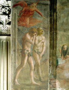 Adem ve Havva Cennetten kovuldu, c.1427 (restorasyon öncesi) (ayrıca bkz. 30029 ve 428037) by Tommaso Masaccio