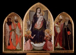 San Giovenale Üçlü Parçası: Bakire ve Çocuk, Saint Bartholomew ve Saint Blaise ile sol panel ve sağ panel Saint Juvenal
