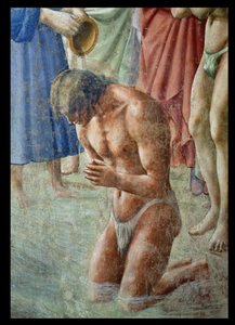 Aziz Peter Neofitleri Vaftiz Eder, neofitin detayı, c.1427 fresk ayrıca bkz. 63311 by Tommaso Masaccio