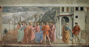 Haraç Parası - Le paiement du tribut (Haraç) - Tommaso di ser Giovanni di Mone Cassai dit Masaccio (1401-1428), 254.5x598.3 cm tarafından fresk