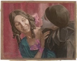 Dansçılar Lili Green (solda) ve Margaret Walker (sağda, pierrot olarak) Chopin'in La Valse müziğinin koreografisinde by Ton Blom