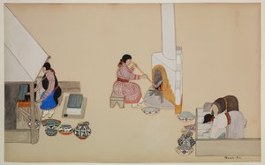 Kadın Dokuma ve Denetleme Fırını, 20. yüzyılın başları (kağıt üzerinde kazein) by Tonita Peña