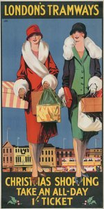 'Noel Alışverişi, Tüm Gün 1- Bilet Al', London County Council LCC Tramways afişi, 1926 by Tony Castle