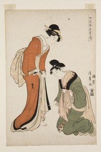 Modaya Uygun Uzun Bayan Elbiseleri Ek (Onna f?zoku-ch? mo fuke) (renkli tahta baskı) by Torii (Torii Kiyomitsu II) Kiyomine