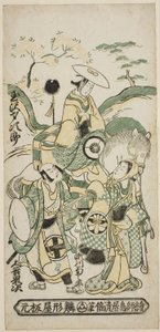 Aktörler Tamazawa Saijiro I Ushiwakamaru olarak, Segawa Kikunojo I Oroku olarak ve I. Otani Oniji, "Sazareishi Suehiro Genji" oyununda Matano Goro olarak, Nakamura Tiyatrosu
