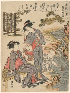 "Salonda Sekiz Sahne (Zashiki hakkei)" dizisinden Dağınık Fırtınayı Öneren Bir Hayran (Sensu no seiran) by Torii Kiyonaga