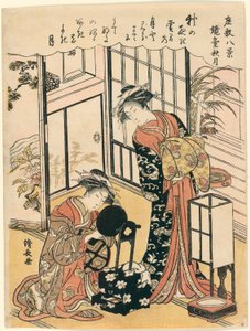 "Salonda Sekiz Sahne (Zashiki hakkei)" serisinden Sonbahar Ayını Öneren Stand Üzerinde Bir Ayna (Kyodai no shugetsu)