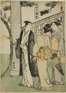 "Popüler Geleneklerin On İki Sahnesi (Fuzoku juni tsui)" dizisinden bir türbe ziyareti by Torii Kiyonaga