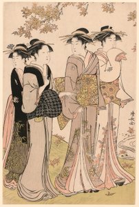Akçaağaç Ağacının Altındaki Güzeller, "Zevk Alanlarının Çağdaş Güzellikleri Koleksiyonu (Tosei yuri bijin awase)" serisinden by Torii Kiyonaga