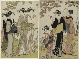 Akçaağaç Altında Güzeller, "Zevk Alanlarının Çağdaş Güzellikleri Koleksiyonu" serisinden by Torii Kiyonaga