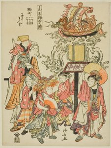 "Sanno Mabedi Festivali (Sanno gosairei)" serisinden Kojimachi sponsorluğunda bir fener taşımak by Torii Kiyonaga