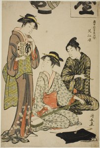 "Zevk Alanlarının Çağdaş Güzellikleri Koleksiyonu (Tosei yuri bijin awase)" serisinden Nakasu'da (Nakasu no suzumi) serinlemek by Torii Kiyonaga