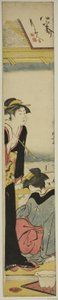 Körfeze bakan bir balkonda geyşa ve hizmetçi by Torii Kiyonaga