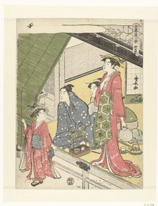 Yeni Yoshiwara Shin Yoshiwara (nesne üzerindeki başlık) Doğu Başkentinde On Yaz Manzarası (dizi adı) Azuma natsu jukkei (nesne üzerinde dizi başlığı) by Torii Kiyonaga
