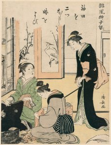 Kayınvalide, Gelini Alay Eden, A Collection of Humorous Poems serisinden, c.1785 (renkli tahta baskı; chuban) by Torii Kiyonaga