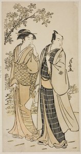 Aktör Ichikawa Monnosuke II ve karısı, özel hayatta Aktörleri gösteren isimsiz bir dizi baskıdan by Torii Kiyonaga