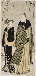 Aktör Matsumoto Koshiro IV ve bir geyşa, özel hayatta Aktörleri gösteren isimsiz bir dizi baskıdan by Torii Kiyonaga