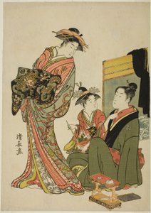 Aktör Nakamura Riko, özel hayatta Aktörleri betimleyen başlıksız bir dizi aiban baskısından bir fahişeyle birlikte by Torii Kiyonaga