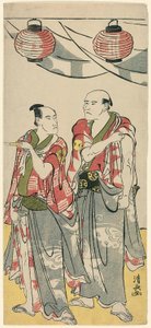Aktörler Arashi Ryuzo II ve Ichikawa Komazo III, Soga kardeşlerin türbesinin festivalini kutlayan on bir aktörden oluşan bir beşli parçadan by Torii Kiyonaga