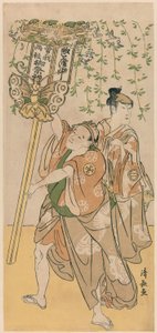 Aktörler Azuma Tozo III ve Otani Tokuji, Soga kardeşlerin tapınağının festivalini kutlayan on bir aktörün beşli bir parçasından by Torii Kiyonaga