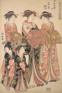 Chojiya Genelevinin Fahişe Wakakusa ve Görevlileri Asano ve Midori, t..., yaklaşık. 1783. by Torii Kiyonaga