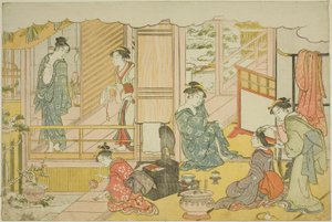 Yeni Yılın İlk Banyosu (Yudono hajime), "Üçlü Şafağın Renkleri (Saishiki mitsu no asa)" adlı resimli kitaptan by Torii Kiyonaga