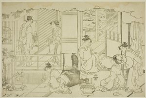 Yeni Yılın İlk Banyosu (Yudono hajime), "Üçlü Şafağın Renkleri (Saishiki mitsu no asa)" adlı resimli kitaptan by Torii Kiyonaga