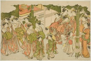 Yeni Yılın İlk Giysileri (Kiso hajime), "Üçlü Şafağın Renkleri (Saishiki mitsu no asa)" adlı resimli kitaptan by Torii Kiyonaga