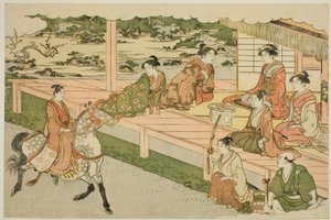 "Üçlü Şafağın Renkleri (Saishiki mitsu no asa)" adlı resimli kitaptan Yeni Yılın İlk At Binişi (Uma norizome) by Torii Kiyonaga
