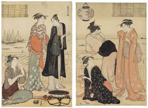 Güney Mahallesinde On İki Ay (Minami jūni kō) dizisinden Altıncı Ay, Çayevinde Akşam Serinliğinin Keyfini Çıkarmak by Torii Kiyonaga