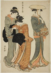 İki Kadın ve Bir Hizmetçi, "Bir Brocade of Eastern Görgü (Fuzoku Azuma no nishiki)" dizisinden by Torii Kiyonaga