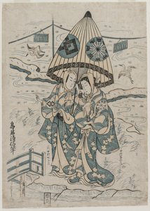 Aşıklar Agemaki ve Sukeroku olarak Nakamura Tomijuro ve Nakamura Shichisaburo II, 1753.