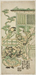 Aktörler Bando Hikosaburo I, Araki Shozaemon ve Nakamura Sukegoro I, Daidoji Tahatanosuke olarak Ichigozakura Futabajikki, onuncu ayda Ichimura Tiyatrosu
