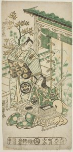 Aktörler Ichimura Uzaemon VIII, Oguri Hangan olarak ve Segawa Kikunojo I, "Mangetsu Oguri Yakata" oyununda Terute no Mae olarak, sekizinci ayda Ichimura Tiyatrosu'nda sahnelendi, 1747