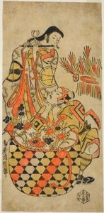 Aktörler Ichikawa Danjuro II ve Ichikawa Monnosuke I by Torii Kiyonobu I